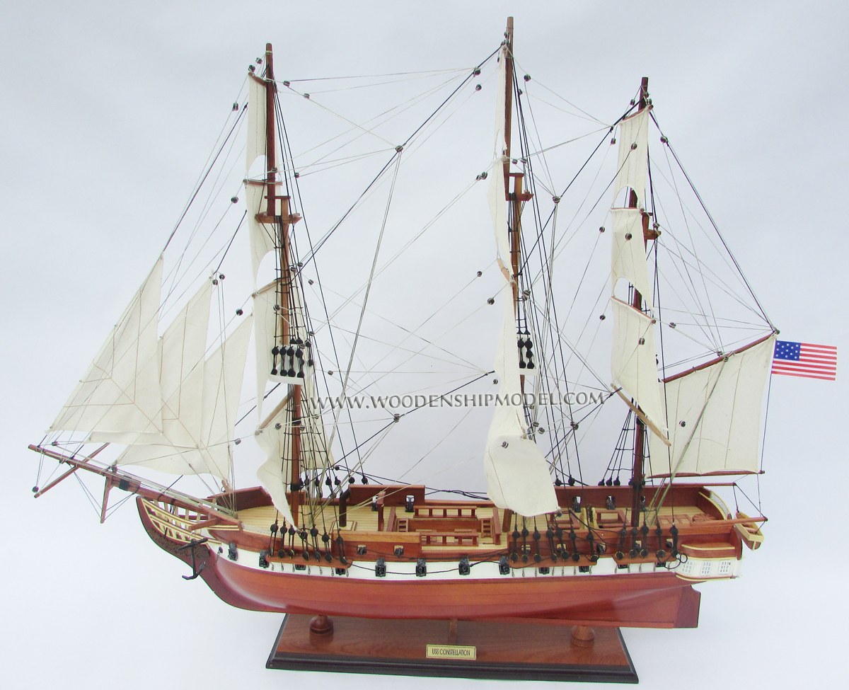 Model USS Constellation Wood Finish from Stern view